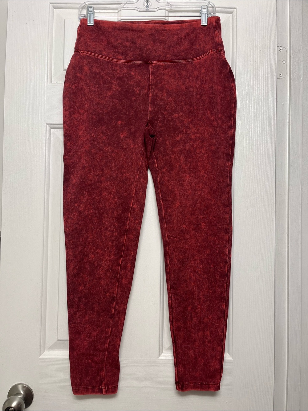 Zenana Outfitters Maroon Acid-Wash Leggings